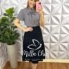 Blusa Crepe Alfaiataria Com Gola Laço Listrada Katia - Preta - Milla Chic