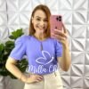 Blusa Crepe Dunna Decote Gota Com Botões Manga Princesa Gabriely - New blue - Milla Chic