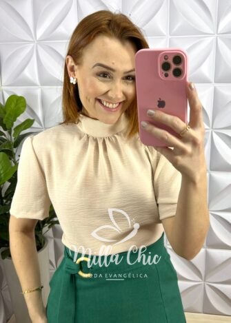 Blusa Dunna Gola Alta Com Fita Atras Olivia - Areia - Milla Chic