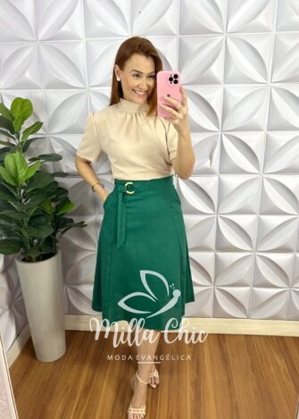 Blusa Dunna Gola Alta Com Fita Atras Olivia - Areia - Milla Chic