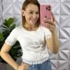 Milla Chic - millachic com br blusa malha de algodao com bordados perola e guipper alanis branca 1 Blusa Malha De Algodão Com Bordados Perola e Guipper Alanis - Branca - Milla Chic
