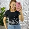 Blusa Malha De Algodão Com Bordados Perola e Guipper Alanis - Preto - Milla Chic