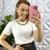 Milla Chic - millachic com br blusa moletinho com colar dourado ana beatriz branca 1 Blusa Moletinho Com Colar Dourado Ana Beatriz - Branca - Milla Chic
