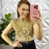 Blusa Tricot Modal Gola Marcada Manga Curta Celeste - Capuchino - Milla Chic