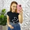 Blusa Tricot Modal Gola Marcada Manga Curta Celeste - Preta - Milla Chic