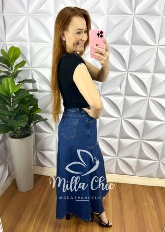 Blusa Tricot Modal Gola Marcada Manga Curta Celeste - Preta - Milla Chic