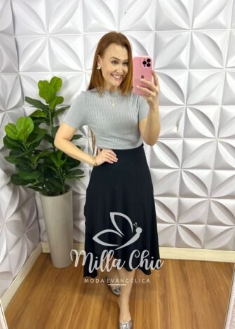 Blusa Tricot Modal Gola Marcada Marta - Cinza - Milla Chic