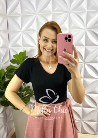 Blusa Tricot Modal Manga Raglan Cátia - Preto - Milla Chic