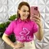 Camisa Cambraia de Linho Bordada Na Gola e Manga Lucia - Pink - Milla Chic