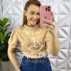 Camisa Crepe de Seda Com Babado Na Gola Bordado Estefani - Doce de Leite - Milla Chic