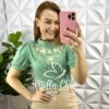Camisa Crepe de Seda Com Babado Na Gola Bordado Estefani - Verde - Milla Chic