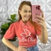 Camisa Crepe de Seda Com Laço Na Gola E Strass Silvia - Salmão - Milla Chic