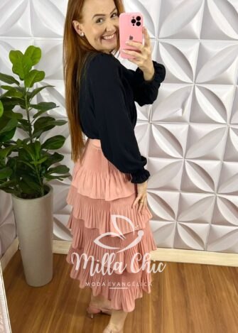 Camisa Envelope Crepe Dunna Manga Longa Elisangela - Preto - Milla Chic