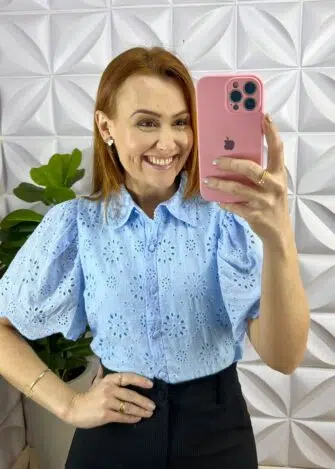 Camisa Laise 100% Algodão Manga Raglan Jeniffer - Azul - Milla Chic