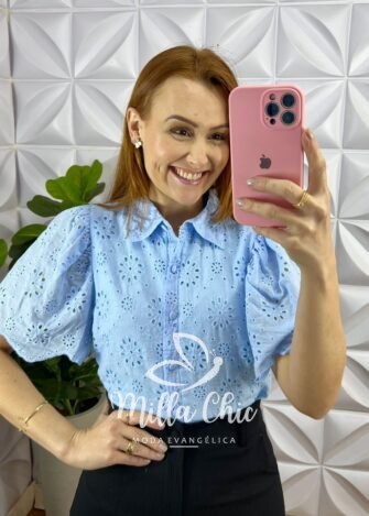 Milla Chic - millachic com br camisa laise 100 algodao manga raglan jeniffer azul 2 Camisa Laise 100% Algodão Manga Raglan Jeniffer - Azul - Milla Chic