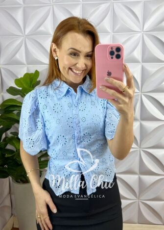 Camisa Laise 100% Algodão Manga Raglan Jeniffer - Azul - Milla Chic