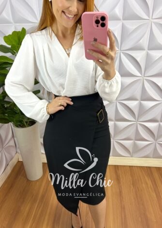 Camisa Laise 100% Algodão Manga Raglan Jeniffer - Branca - Milla Chic