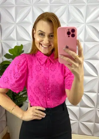 Camisa Laise 100% Algodão Manga Raglan Jeniffer - Pink - Milla Chic