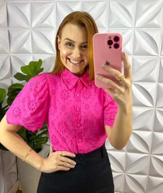 Camisa Laise 100% Algodão Manga Raglan Jeniffer - Pink - Milla Chic
