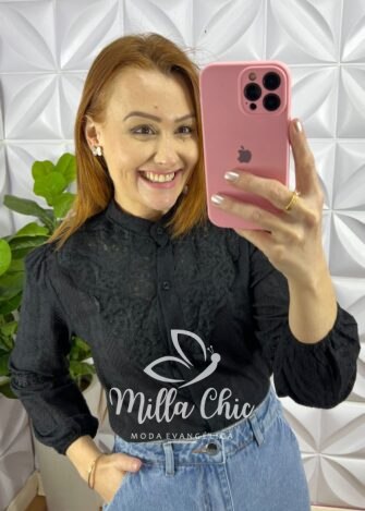 Milla Chic - millachic com br camisa laise manga longa babado no busto fabiola preto 1 Camisa Laise Manga Longa Babado No Busto Fabiola - Preto - Milla Chic