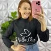 Camisa Laise Manga Longa Babado No Busto Fabiola - Preto - Milla Chic