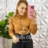 Camisa Lasie Manga Longa Gola Em Guipper Lara - Caramelo - Milla Chic