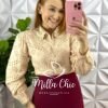 Camisa Lasie Manga Longa Gola Em Guipper Lara - Areia - Milla Chic