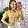Camisa Linho Com Bolso Cargo E Manga Princesa Hanna - Capuchino - Milla Chic