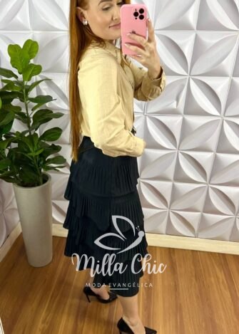 Camisa Linho Com Bordado de Maquina Manga Longa Flavia - Areia - Milla Chic