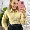 Camisa Linho Com Bordado de Maquina Manga Longa Flavia - Areia - Milla Chic