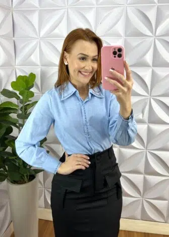 Camisa Linho Com Bordado de Maquina Manga Longa Flavia - Branco - Milla Chic