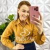 Camisa Linho Com Bordado de Maquina Manga Longa Flavia - Mostarda Escuro - Milla Chic
