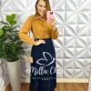 Camisa Linho Com Bordado de Maquina Manga Longa Flavia - Mostarda Escuro - Milla Chic