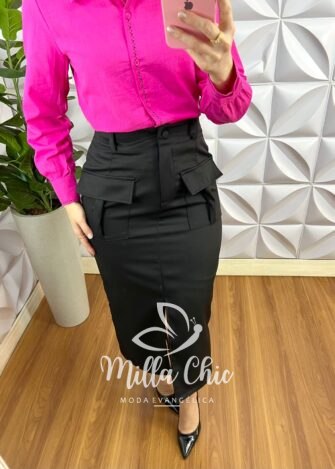 Camisa Linho Com Bordado de Maquina Manga Longa Flavia - Pink - Milla Chic