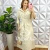 Chemise Linho Com Elástico Na Cintura E Bolso Janaina - Areia - Milla Chic