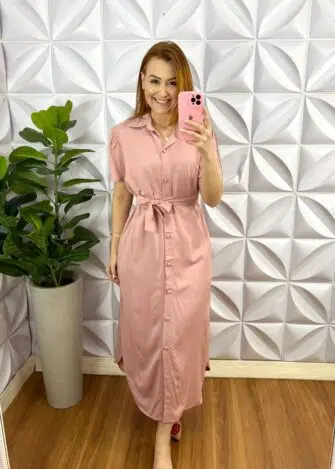 Chemise Sarja Com Algodão Mídi Com Manga Raglan Duda - Rosa Ballet - Milla Chic