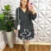 Vestido Viscolinho Oversized Manga Longa Listrado Geysa - Cinza - Milla Chic
