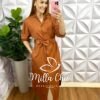 Chemise Viscose Sarjada Mídi Com Manga 7/8 Eduarda - Caramelo - Milla Chic