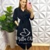 Chemise Viscose Sarjada Mídi Com Manga 7/8 Eduarda - Preto - Milla Chic