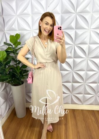 Conjunto Alfaiataria Marrant Com Saia Pespontada Mídi Gabriele - Areia - Milla Chic