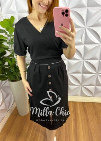 Milla Chic - millachic com br conjunto linhao com aviamento de barbante saia midi com botao flaviane preto Conjunto Linhão Com Aviamento De Barbante Saia Mídi Com Botão Flaviane - Preto - Milla Chic