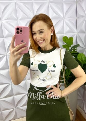 Milla Chic - millachic com br conjunto no linhocel midi com botoes dourado maria isabel areia copia copia 2 Conjunto Blusa Viscolycra Saia Anarruga Com Cinto Encapado Paula - Verde - Milla Chic