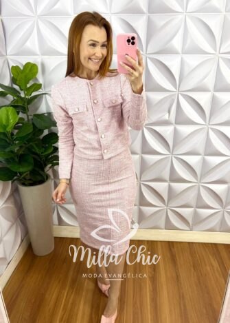 Milla Chic - millachic com br conjunto tweed com lurex blazer e saia tubinho cecilia rosa 3 Conjunto Tweed Com Lurex Casaco e Saia Tubinho Cecilia - Rosa - Milla Chic