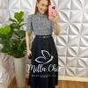 Saia Alfaiataria Mídi Com Botões Encapados Fernanda - Preto - Milla Chic