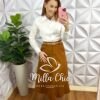Milla Chic - millachic com br saia alfaiataria midi levemente gode karla jade copia Saia Alfaiataria Mídi levemente Godê Karla - Caramelo - Milla Chic