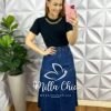 Saia Jeans Longa Com Recortes Evase Paulinha - Azul - Milla Chic