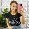 Saia Jeans Mídi Fenda Nas Costas Toda Com Strass Ester - Azul - Milla Chic