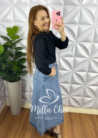 Milla Chic - millachic com br saia jeans midi evase com bolsos debora jeans 10 Saia Jeans Mídi Evase Com Bolsos Debora - Jeans - Milla Chic