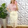 Saia Linhão Reta Com Fenda Frontal Camélia - Areia - Milla Chic