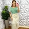 Saia Linho Com Fenda Frontal e Fita Cinto Mídi Valeria - Areia - Milla Chic